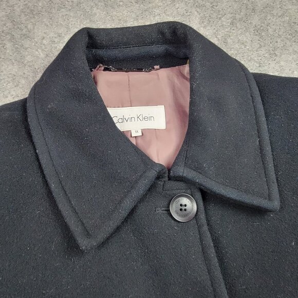 Calvin Klein Coat Womens 1X Black Pea Coat Wool Nylon Cashmere Blend - Picture 2 of 16